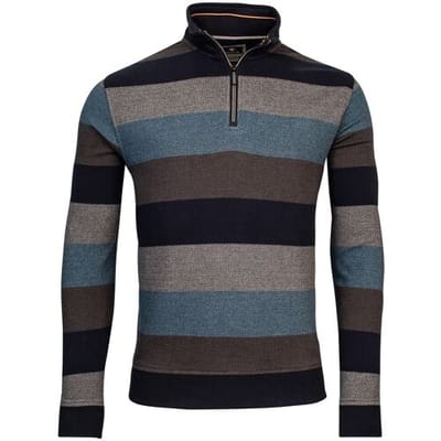 Baileys Trui Sweat Halfzip Jacquard Piqué Yarn Dyed Stripe Adriatic Blue / male