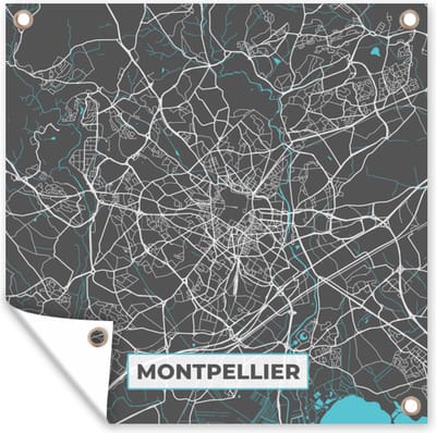 Tuin poster Montpellier - Kaart - Plattegrond - Stadskaart - Frankrijk - 200x200 cm - Tuindoek