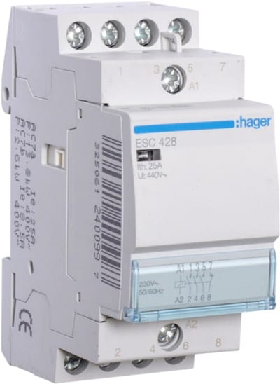 Hager Installatie-schakelaar 25A 3 maakcontacten en 1 verbreekcontact 230V ESC428