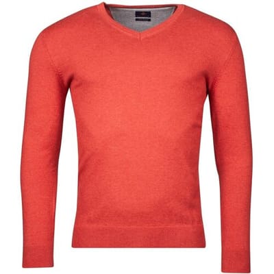 Baileys Trui Luxury Pima Cotton V-Neck Single Knit Coral Melange / male