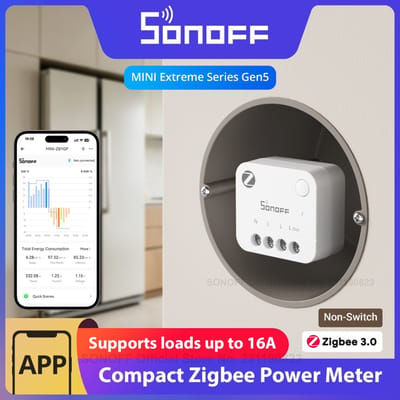 SONOFF MINI-ZB1GP MINI PM Zigbee energiemeter zonder schakelfunctie, tot 16 A, energiemonitoring, kostenberekening, overbelastings- en overstroombeveiliging