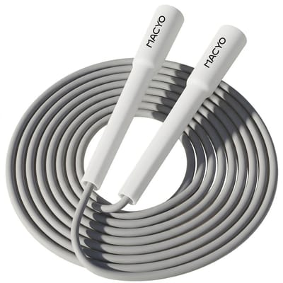 Grijs springtouw fitness springtouw volwassenen en kinderen verstelbaar snelheid spring touw met kunststof touw en grijze handvatten voor cardio training conditie training thuis workout gym oefening