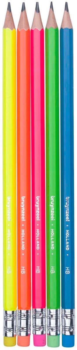 Bruynzeel Graphite Pencil Set Neon 5 Hb Pencils with Eraser