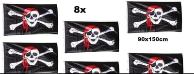 8x Piratenvlag kleur 90x150cm - Piraten Pirates piraat vlag thema feest party