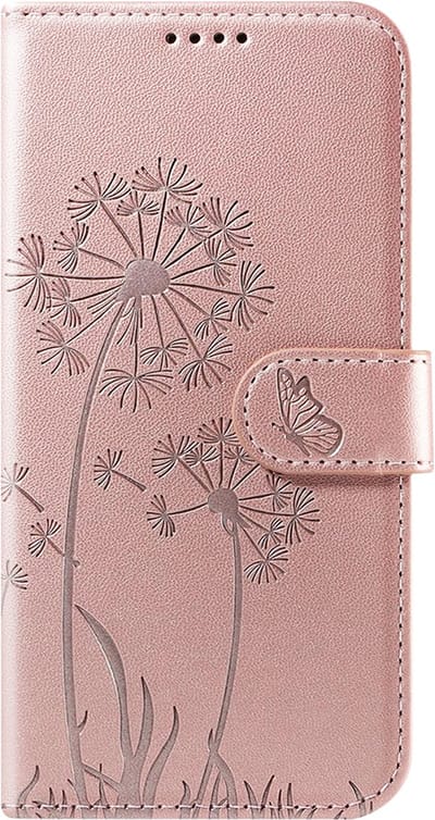 Zanae, Wallet Case for Geschikt voor Apple iPhone 16e Premium Design Flowers Butterfly, Champagneroze
