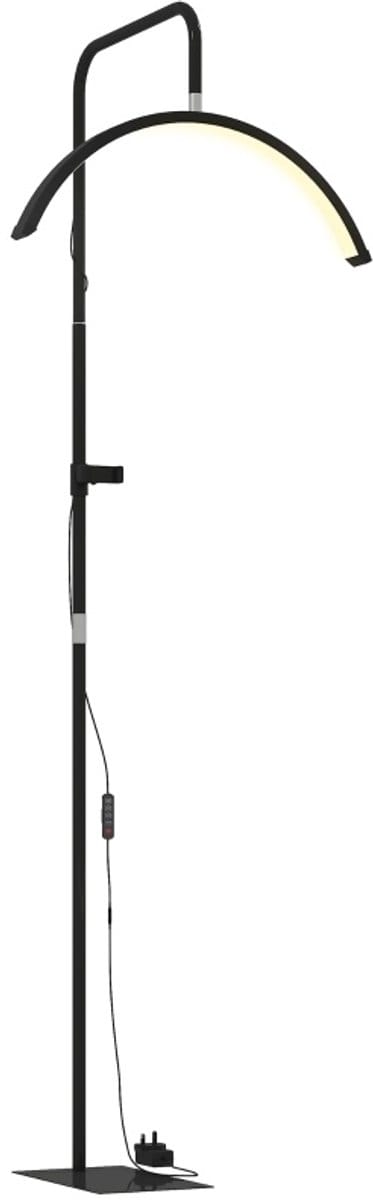 STILVORA Staande Lamp – Halfmaan LED Verlichting – 136-186 cm – Kunststof – Zwart – Dimbaar Voor Beauty Studio En Livestream – Met Telefoonhouder