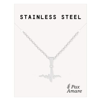 Cadeau Ketting met Levenslijn - Roestvrij Staal - Zilverkleurig - Cadeau Sieraad op Kaartje - Pax Amare