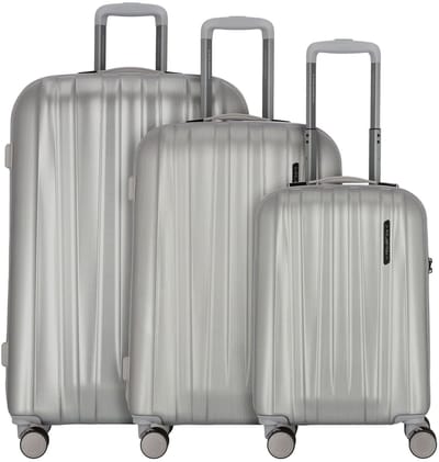 Polestream Moonrock 4 wielen Kofferset 3-delig met uitbreidingsplooi - Harde bagage - TSA slot - silver brushed