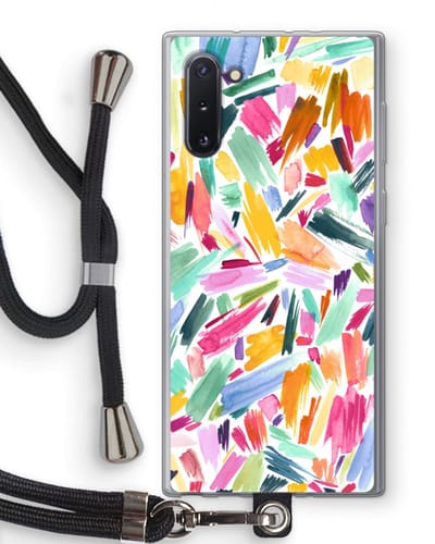 Hoesje met koord geschikt voor Samsung Galaxy Note 10 hoesje met Koord - Watercolor Brushstrokes - Telefoonhoesje met Zwart Koord - Bescherming aan alle Kanten en Over de Schermrand