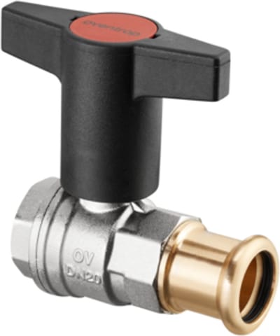 OVENTROP Kogelkraan met kunststof draaiknop Optibal met binnendraad en persaansluiting PN 16 DN 25, G 1 x 28 mm, messing, vernikkeld, 1077155