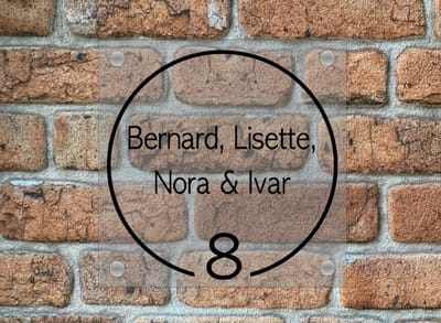 Naambordje voordeur | Huisnummerbord | Cirkel | Strak | 20x20cm | Helder | RVS afstandhouders