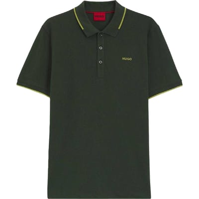 Hugo Heren Geborduurd Logo Katoenen Piqué Poloshirt met Korte Mouwen (Groen)