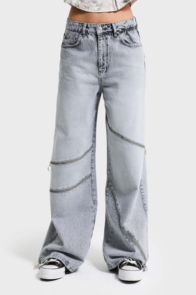 It's Basic - BAGGY HIGH RISE JEANS - LIGHT GRAY