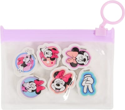 Disney - 6 gummen - Minnie Mouse - transparant tasje etui met rits - 6x gum - schoolgum - roze en rood
