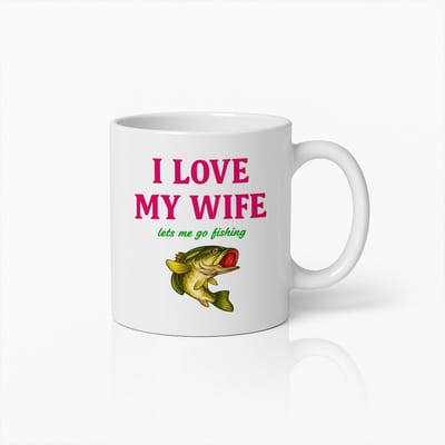 Grappige Vissen Mok 330ml – Ik Hou van Mijn Vrouw Ze Laat Me Vissen Koffiebeker – Humoristisch Cadeau voor Vissers