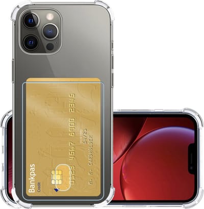 Hoesje - Geschikt voor Apple iPhone 13 Pro - Met Pashouder en Kaarthouder - Telefoon Hoes Shockproof - Siliconen Case - Back Cover - Shock Proof - Pasjes Houder - Transparant