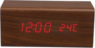 HOUTEN KLOK MET KALENDER EN TEMPERATUUR 18 x 8 x 8 cm