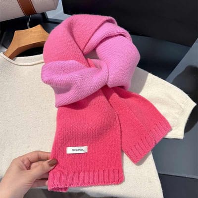 Écharpe Tricotée Femme Laine Hiver Écharpes Chaudes Design Couleur Unie Vive Châle Épaissi Pashmina Triangulaire Doux Cou 20x170cm pink