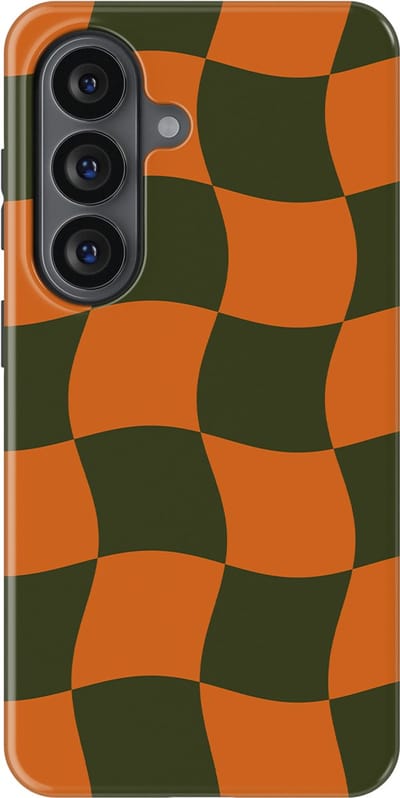 Checkered Warp Hoesje Samsung Galaxy S26 | Geschikt Voor Mag | Uniek Design Hoesje | Beschermhoes Samsung Galaxy S26 Pumpkin Pulse
