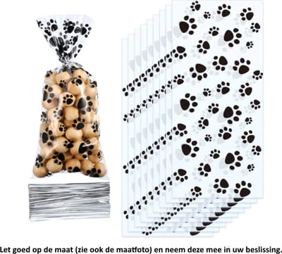 25x Uitdeelzakjes hondenpoten 12.5 x 27.5 cm - dog paws - honden poot afdrukken - pootjes - Cellofaan Plastic Traktatie Kado Zakjes - Snoepzakjes - Koekzakjes - Koekje - Cookie Bags