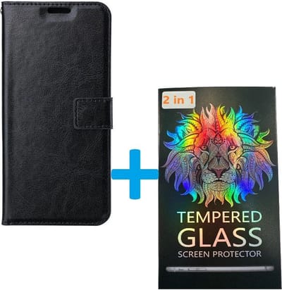 Portemonnee BookCase Hoesje + 2 Pack Screenprotector Glas Geschikt voor: Samsung Galaxy M51 - zwart