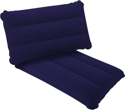 Opblaasbaar Kussen - Reis Hoofdkussen - Comfortabel Reizen - Waterdicht Velours - 2 Stuks 44 cm - Blauw