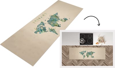 Keukenloper - Loper keuken - Wereldkaart - Planten - Quote - 150x50 cm - Keukenloper vinyl