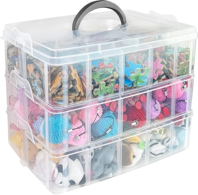 Daity Opbergdoos - Stapelbare kralenopbergdoos met drie lagen - Kunststof opbergdoos met 30 vakken - Geschikt voor washi tape, LEGO-blokjes, verzamelstenen en naaigaren - Draagbare opbergdoos voor knutselspullen met handvat