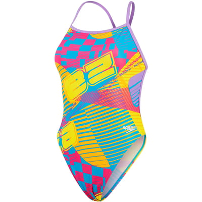 Speedo Womens Allover Digital Vback Flare Pink, Bitter Lime, Sweet Purple, Bolt, mandarin peel
