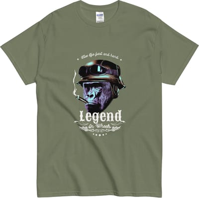 T-shirt met Cool Gorilla - Motorrijders Design - Dames en Heren - Khaki Groen - S