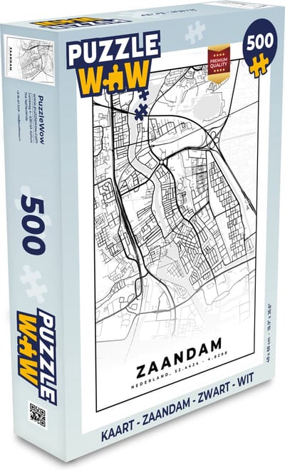 Puzzel Kaart - Zaandam - Zwart - Wit - Legpuzzel - Puzzel 500 stukjes