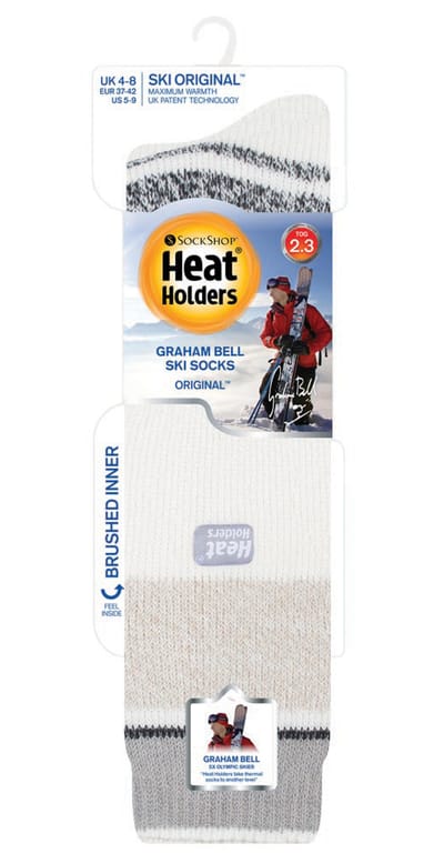 Heat Holders - Dames kniehoge thermo skisokken - Crème Streep