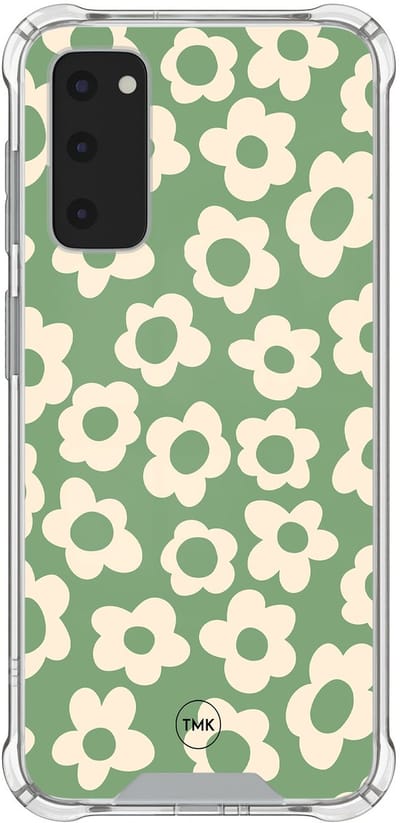 Shockproof hoesje geschikt voor Samsung Galaxy S20 FE - Retro cute flowers - Schokbestendig - Verhoogde randen - TPU case - Extra Sterke Back Cover - Bloemen - Transparant, Groen