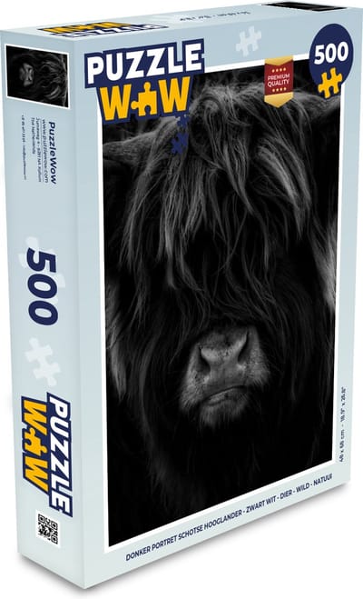 Puzzel Schotse Hooglander - Koe - Zwart - Wit - Portret - Legpuzzel - Puzzel 500 stukjes