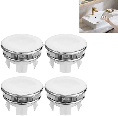 4-stuks Wastafelfilterstop - Decoratieve wastafelring - Overloopring voor gootsteen - 3,2 x 2,2 x 2 cm - Anti-verstoppingsfilter - Eenvoudig te installeren en te verwijderen - Geschikt voor wastafels in badkamer en keuken - Zilver