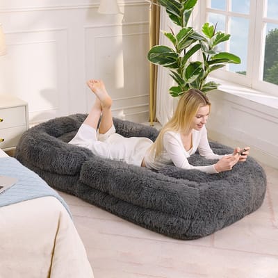 Gutent-Hondenbed voor mensen-luie bank-5-traps verstelbare vloerstoel voor gaming-pluche-donkergrijs