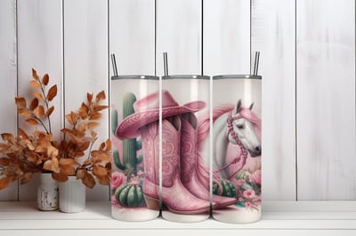 RVS Tumbler Beker 600ml – Roze Paarden & Cowboy Design – Thermosbeker met vast rietje + extra dop met los rietje - Schoolbeker - Paardenliefhebber - Werkbeker - To go beker - Anti lek - Vaatwasserbestendig - Warm en Koud