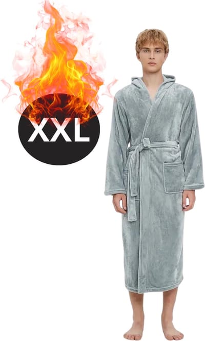 Bovista Badjas Heren - Fleece - Katoen - Badstof - Sauna - Hamam - Wafel - Bathrobe - Duster - Ochtendjas - Spa - Kimono - Grijs XXL