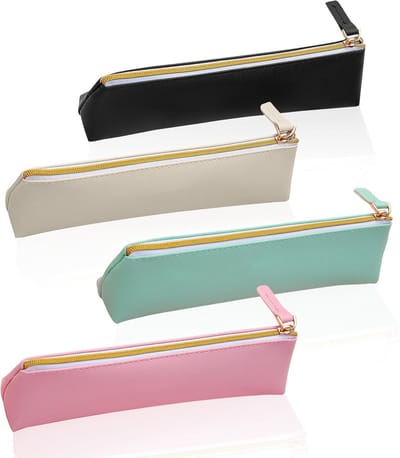 Leren Etui Set van 4 Stuks, Schattige Pennenhouder voor Stationery, Make-up Organizer en Zipper Opbergzak voor Pennen en Borstels