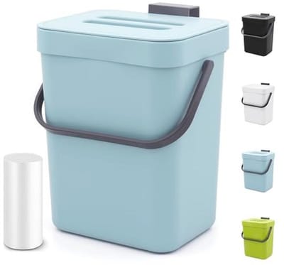 Kleine prullenbak met deksel voor keuken - 1,3 gallon op te hangen vuilnisbak voor kastdeur, onder gootsteen of aanrecht