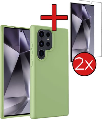 Hoesje - Met 2x Screenprotector - Geschikt voor Samsung Galaxy S24 Ultra - Sterk & Shockproof - Telefoon Hoes - Back Cover - Siliconen Case - Telefoonhoes - Groen