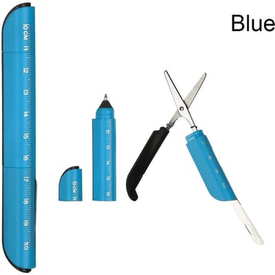 Creatieve Multifunctionele 3 in 1 Plastic Liniaal Balpen Met Opvouwbare Schaar Schrijfpennen Kantoor School Schrijfwaren