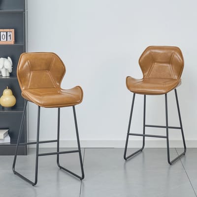 MIVRAY Barkrukken Set Van 2 - Met Rugleuning En Voetsteun - Voor Keuken, Bar En Eethoek - Kunstleer En Metaal - Bruin