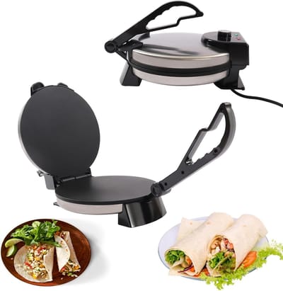 Roti Maker - Tortilla Pers - Snelle Maaltijden Maken - Dubbelzijdig Verwarmen - 10 Inch - Zwart