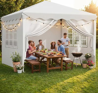 Vouwtent Paviljoen - Feesttent Tuinpaviljoen - Buitenfeesten Organiseren - Waterdicht en UV-beschermend - 3 x 3 Meter - Wit