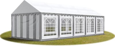 Partytent feesttent 4x10 m tuinpaviljoen -tent PVC 700 N in grijs-wit waterdicht