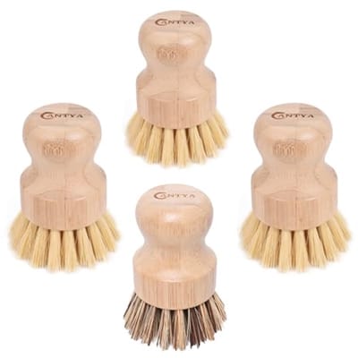 Set van 4 Eco-vriendelijke Bamboe Afwasborstels - Biologisch Afbreekbare Keuken Scrub Borstels
