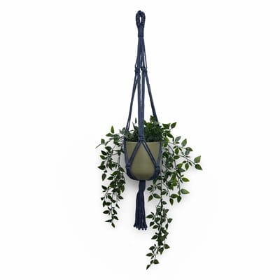 Plantenhanger 'Funky' - Kies kleur en lengte - Donkerblauw - 120 cm lang - Katoenkoord - Geschikt voor Pot met Diameter t/m 20 cm - Handgemaakt in ons Macramé Atelier - Prijs per Stuk - Let op: Exclusief Pot - Inclusief Verzendkosten
