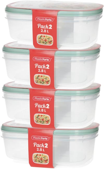 Plasticforte Vershoudbakjes - 8x stuks - 2.8 liter - herbruikbaar - transparant/groen - kunststof - magnetron - vriezer