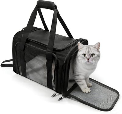 KZQ Huisdierdrager - Honden-/kattendrager - Waterdichte huisdierdrager - Opvouwbaar - Gemakkelijk mee te nemen, geschikt voor puppy's - Geschikt voor kleine/middelgrote katten en honden (42 x 27 x 28 cm) - Zwart